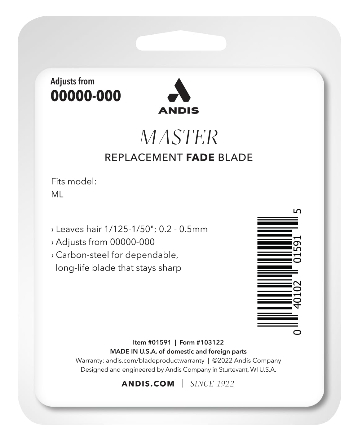 Andis 01591 Fade Master Carbon Steel Replacement Blade