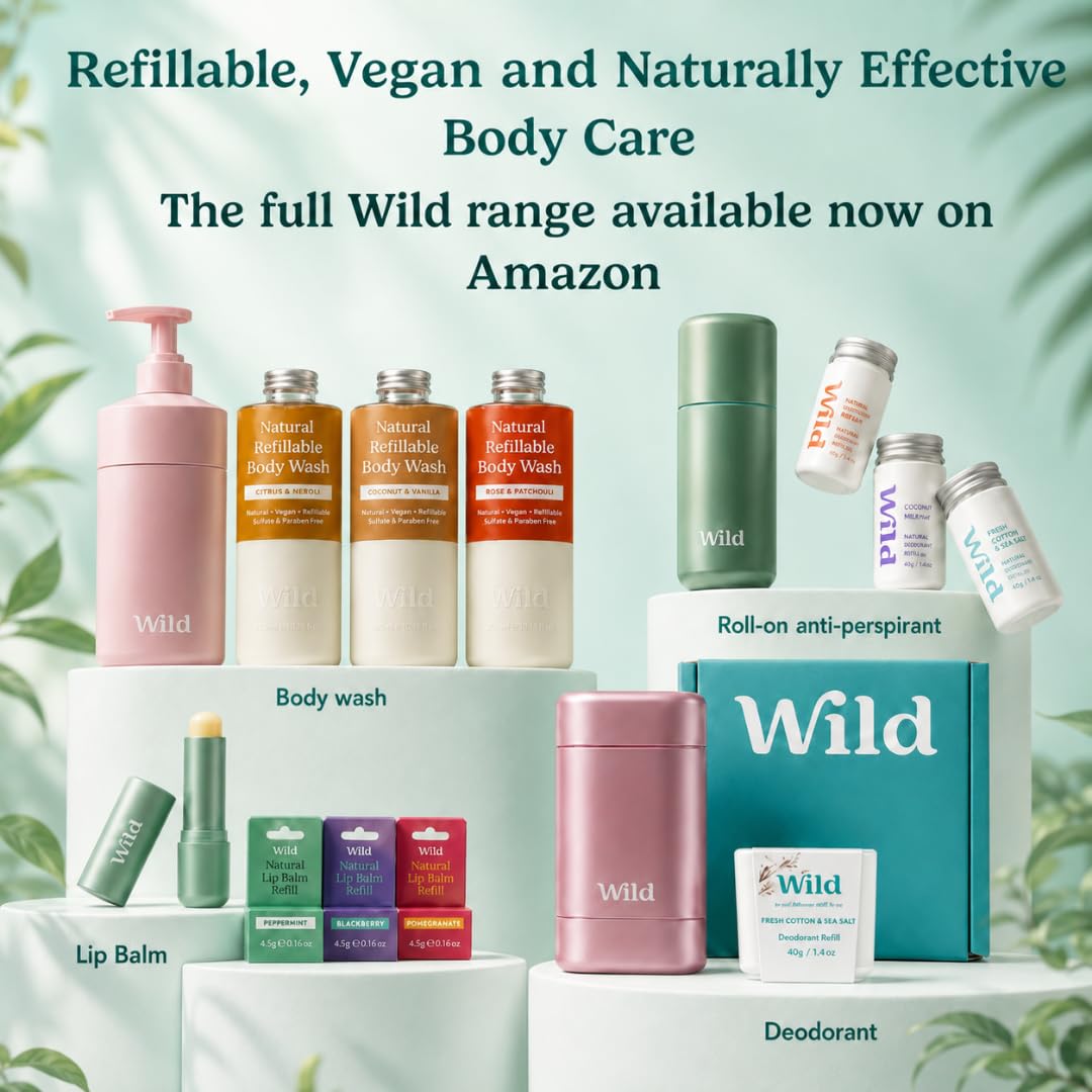 Wild Aluminum Free Natural Deodorant Starter Kit - Refillable Aqua Case - Natural Ingredients & 24 Hour Odor Protection - Women & Men's - Pink Grapefruit & Lime Scent - Case + 1 Refill