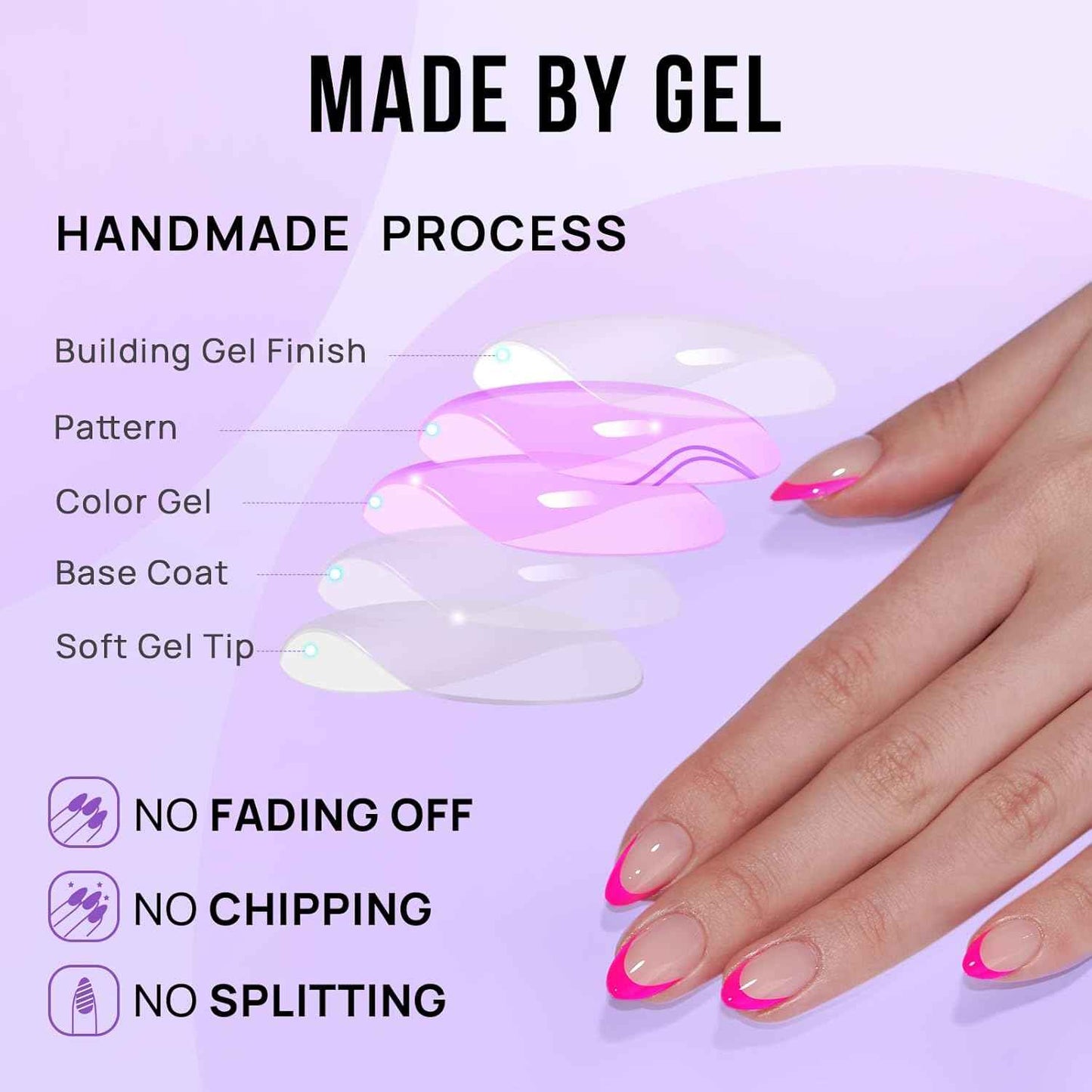 French Tip Press On Nails - Almond Shape, Berry & Dazzling Pink, Glue Included