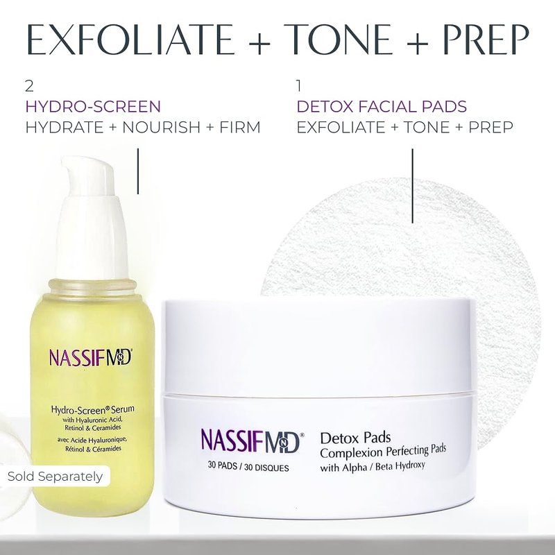 NassifMD Exfoliating Detox Pads - AHA/BHA Facial Pads for Deep Cleansing & Glowing Skin | Reduces Pores, Firms Texture