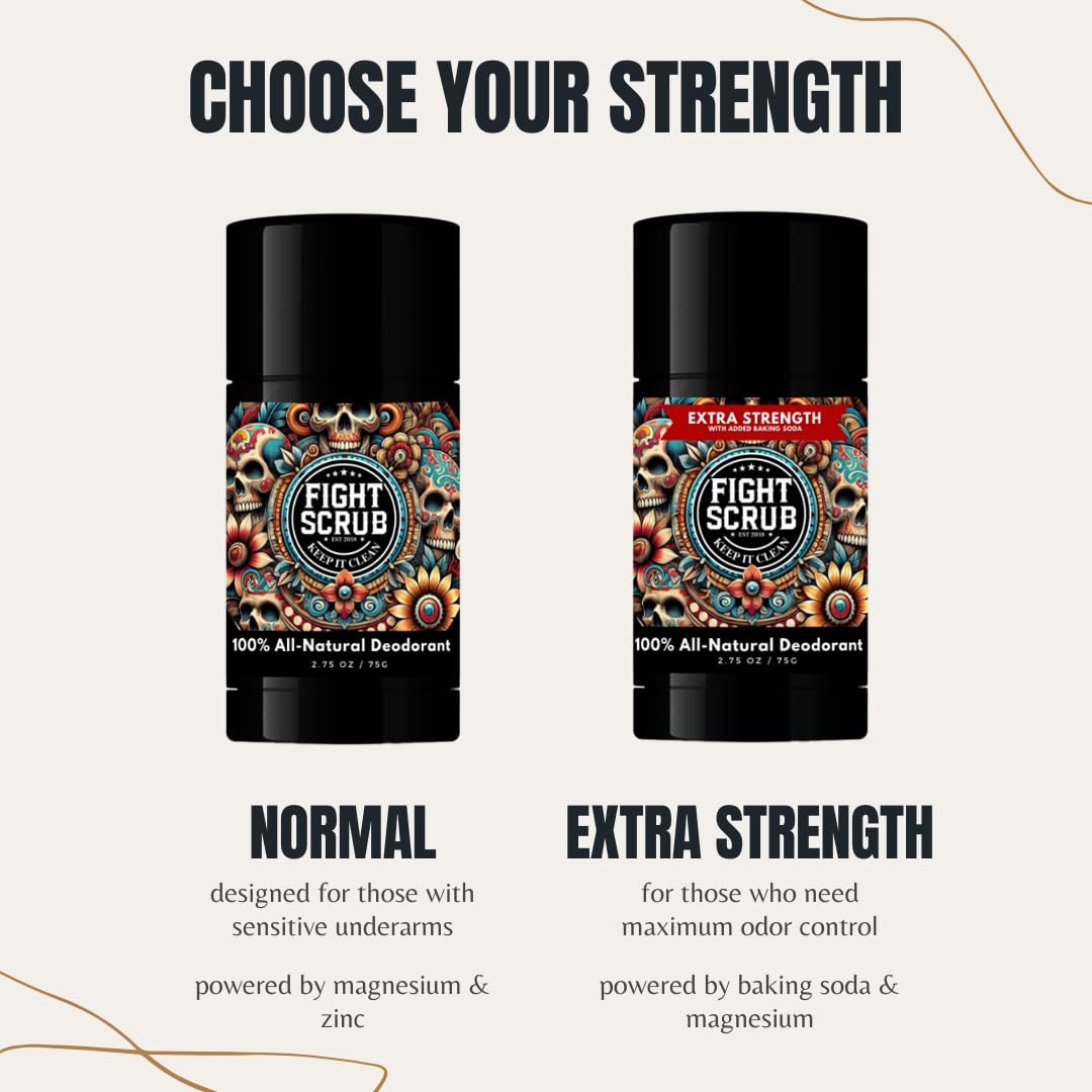 Fight Scrub Extra Strength Deodorant – Aluminum-Free, Baking Soda Formula for Athletes & Active Lifestyles – Long-Lasting Odor Protection – Handmade in the USA (2-Pack) (Unscented)