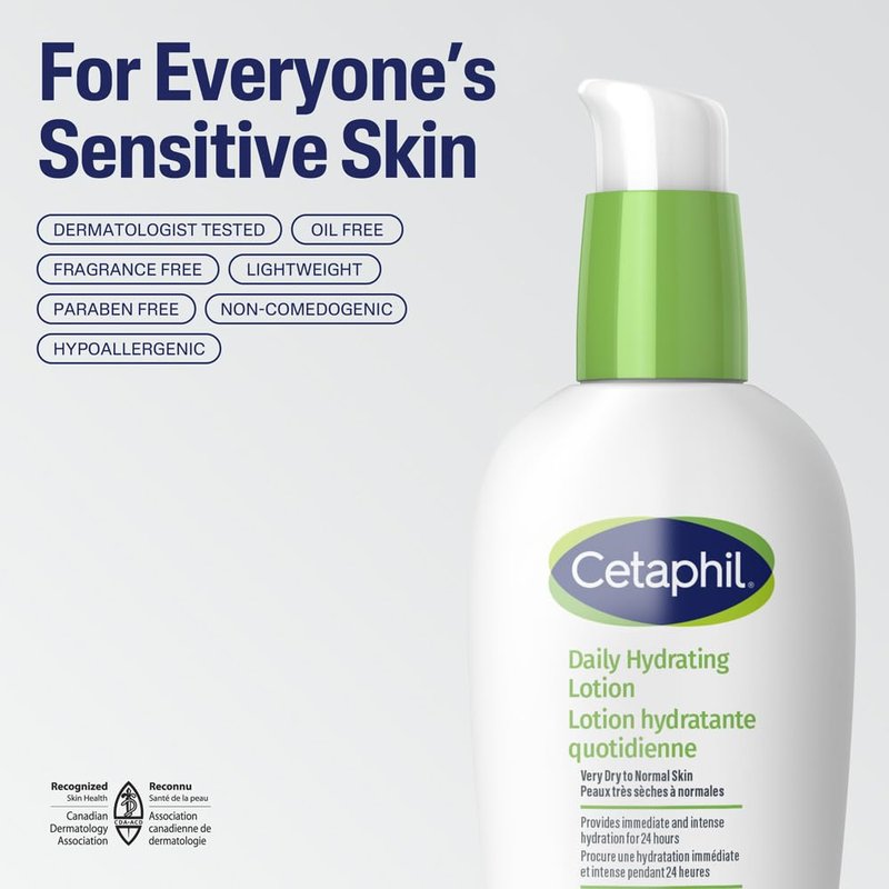 Cetaphil Daily Hydrating Lotion with Hyaluronic Acid - 24Hr Hydration - Fragrance-Free, Paraben-Free - For Dry and Sensitive Skin, 88ml