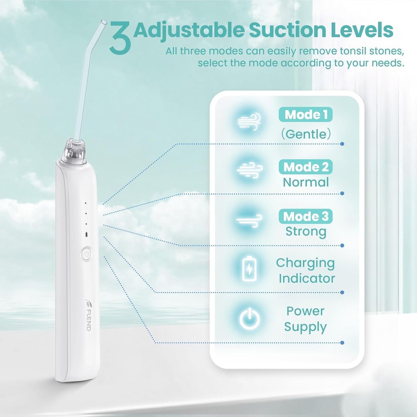 Tonsil Stone Remover with 5X Magnifying Glass Tonsil Stone Removal Kit 3 Suction Modes LED Light Bad Breath Water Flosser
