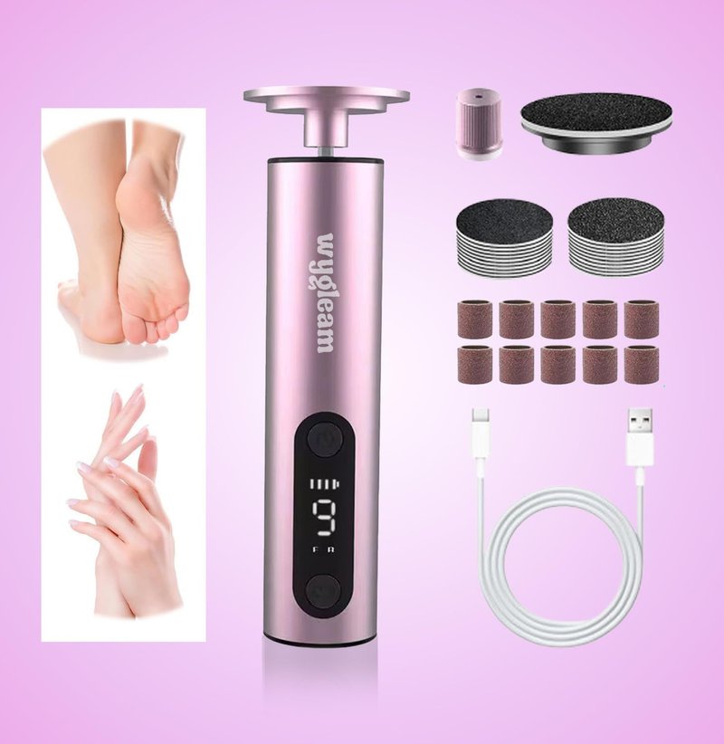 Wygleam Electric Callus Remover for Feet & Nail File Drill Kit - 2 in 1 Rechargeable Pedicure Tools for Flawless Feet - Professional Foot File with 3 Speeds for Dead Skin Removal - At Home Pedicure