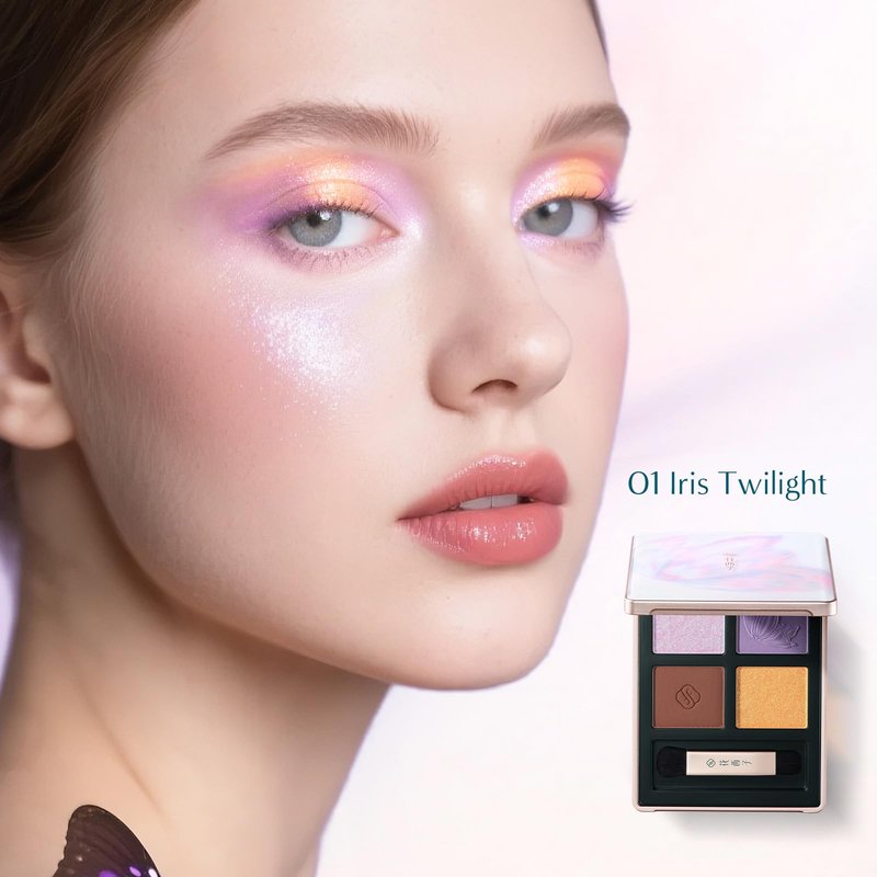 FLORASIS Butterfly Glitter Quad Eyeshadow Palette (02 Peach Haze, 1 Count)