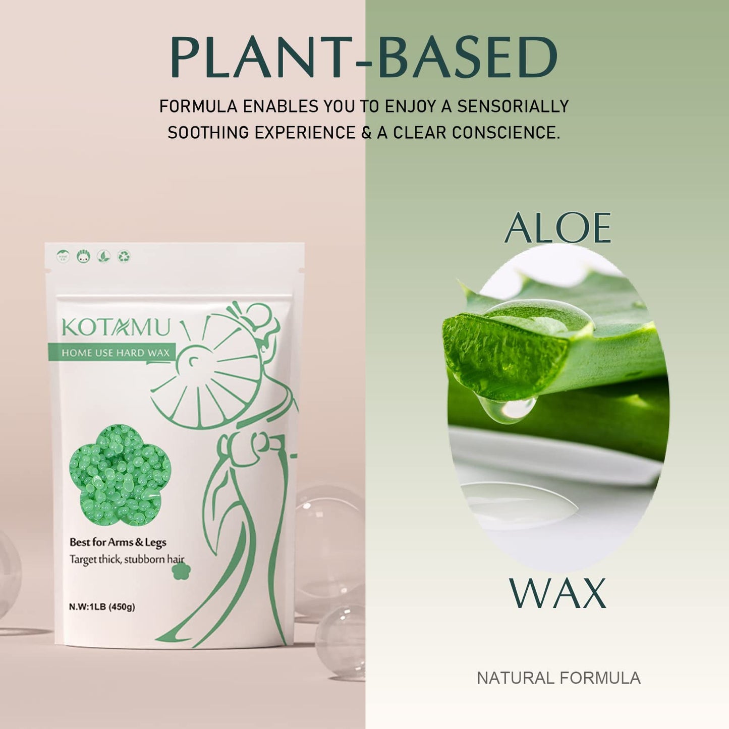 KOTAMU 1lb White Waxing Beads & 1lb Aloe Vera Wax Beans