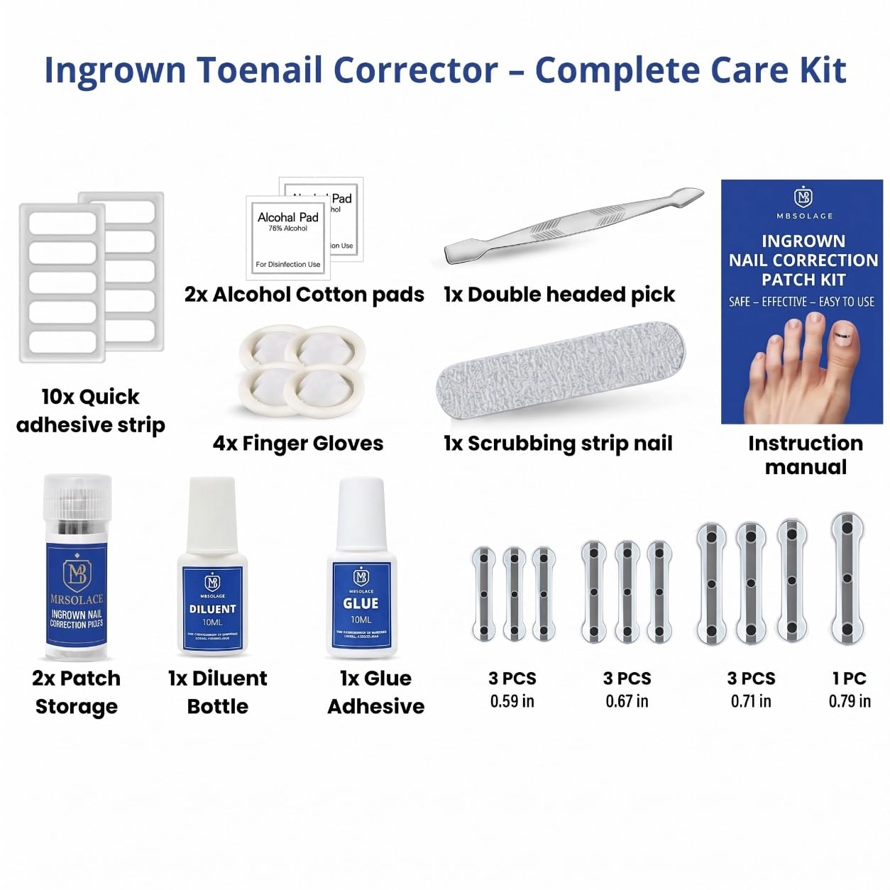 Premium Titanium Alloy Ingrown Toenail Corrector & Treatment Kit– Hypoallergenic Curved Toenail Corrector Strips– Toenail Straightener, Water-Resistant, Quick Relief, Easy Home Use, 10 Pcs in 4 Sizes