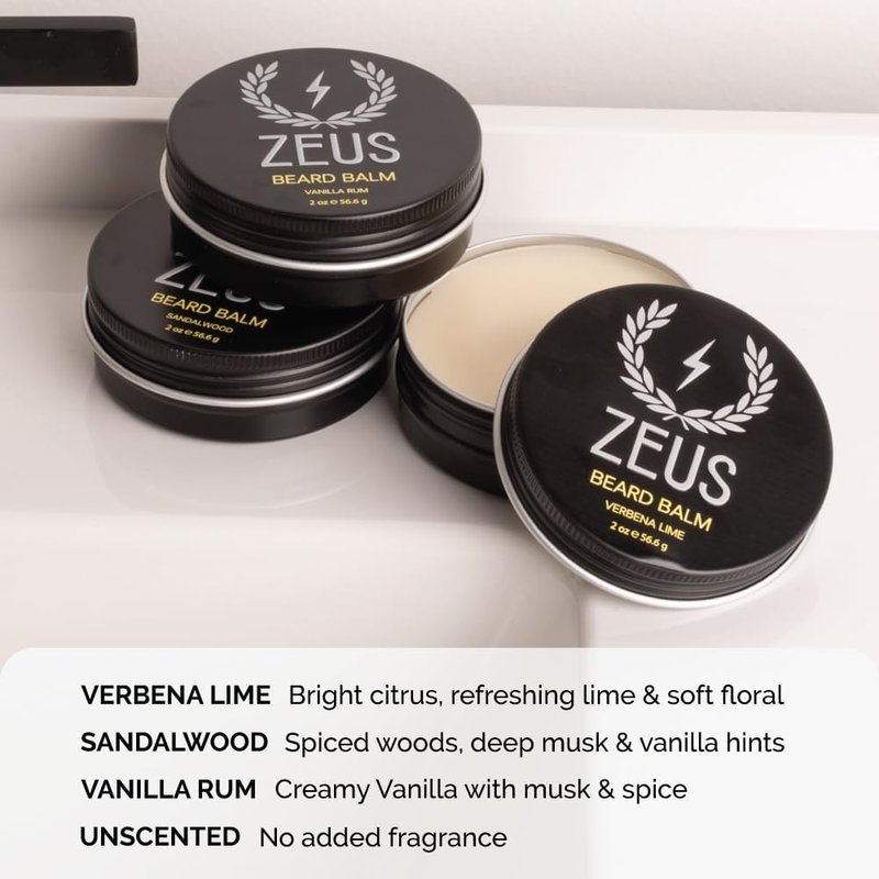 ZEUS Beard Balm, Natural Beeswax & Shea Butter Balm, Softening Conditioner for Facial Hair – MADE IN USA (Sandalwood) 2 oz.