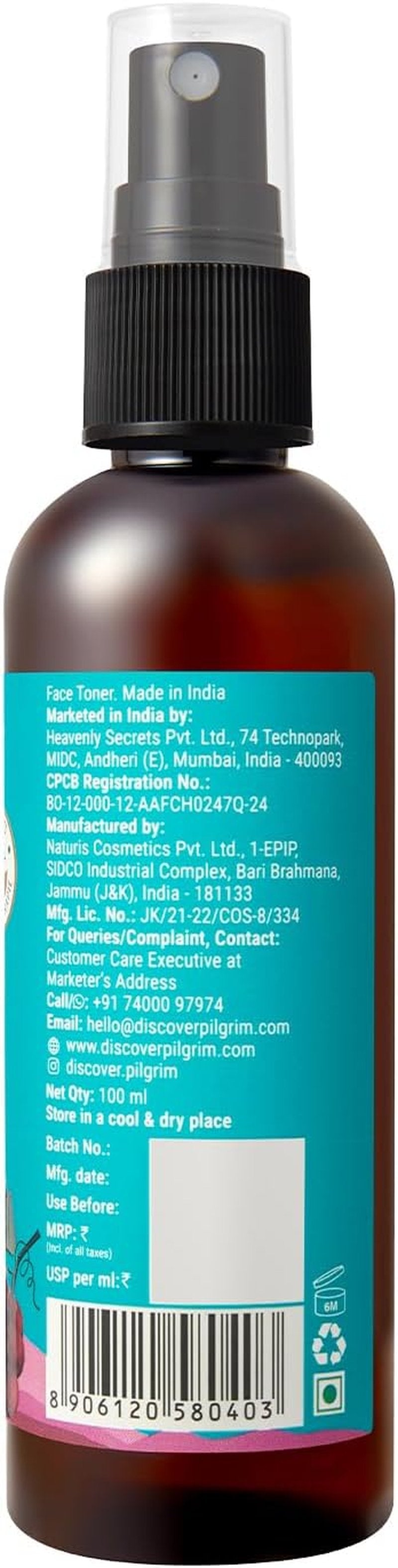 Pilgrim French Red Vine Face Mist - Niacinamide & Aloe Hydrating Toner | Oil Balance & Pore Care | 3.38 Fl Oz (100ml)