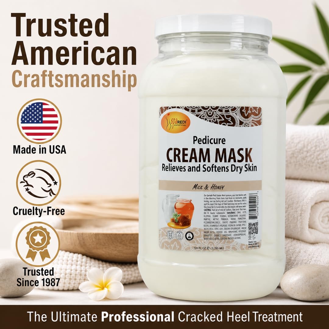 SPA REDI - Body and Foot Cream Mask, Milk and Honey, 128 Oz - Pedicure Massage for Tired Feet and Body, Hydrating, Fresh Skin - Infused with Hyaluronic Acid, Amino Acids, Panthenol, Comfrey Extract