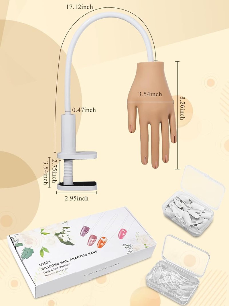 Acrylic Nail Practice Hand - Flexible Silicone Mannequin with 200 Nail Tips | Realistic Design for Perfecting Techniques