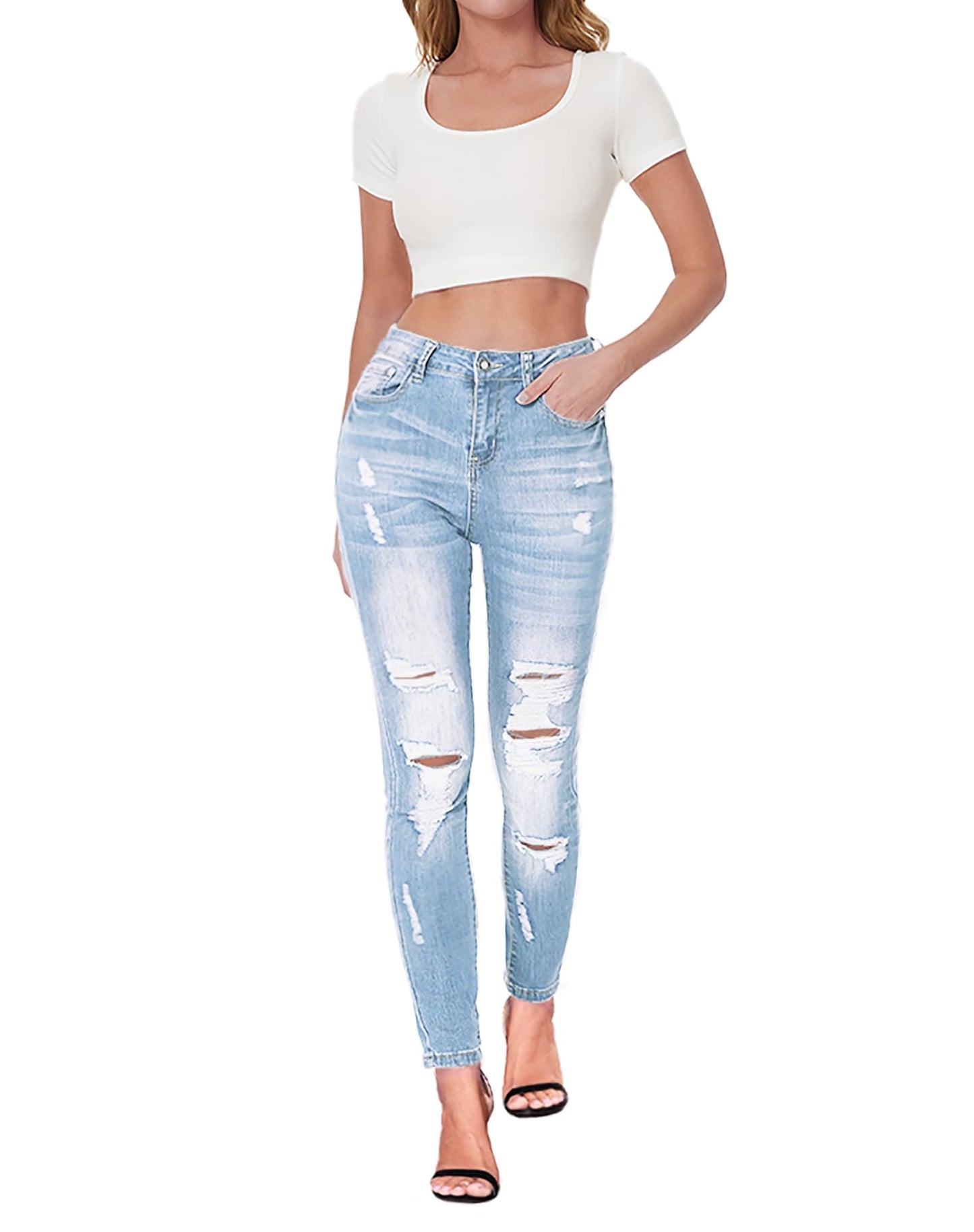 Skirt BL Women's High Waisted Jeans for Women Ripped Skinny Stretch Jeans Distressed Butt Lifting Denim Pants (Blue, US 6)