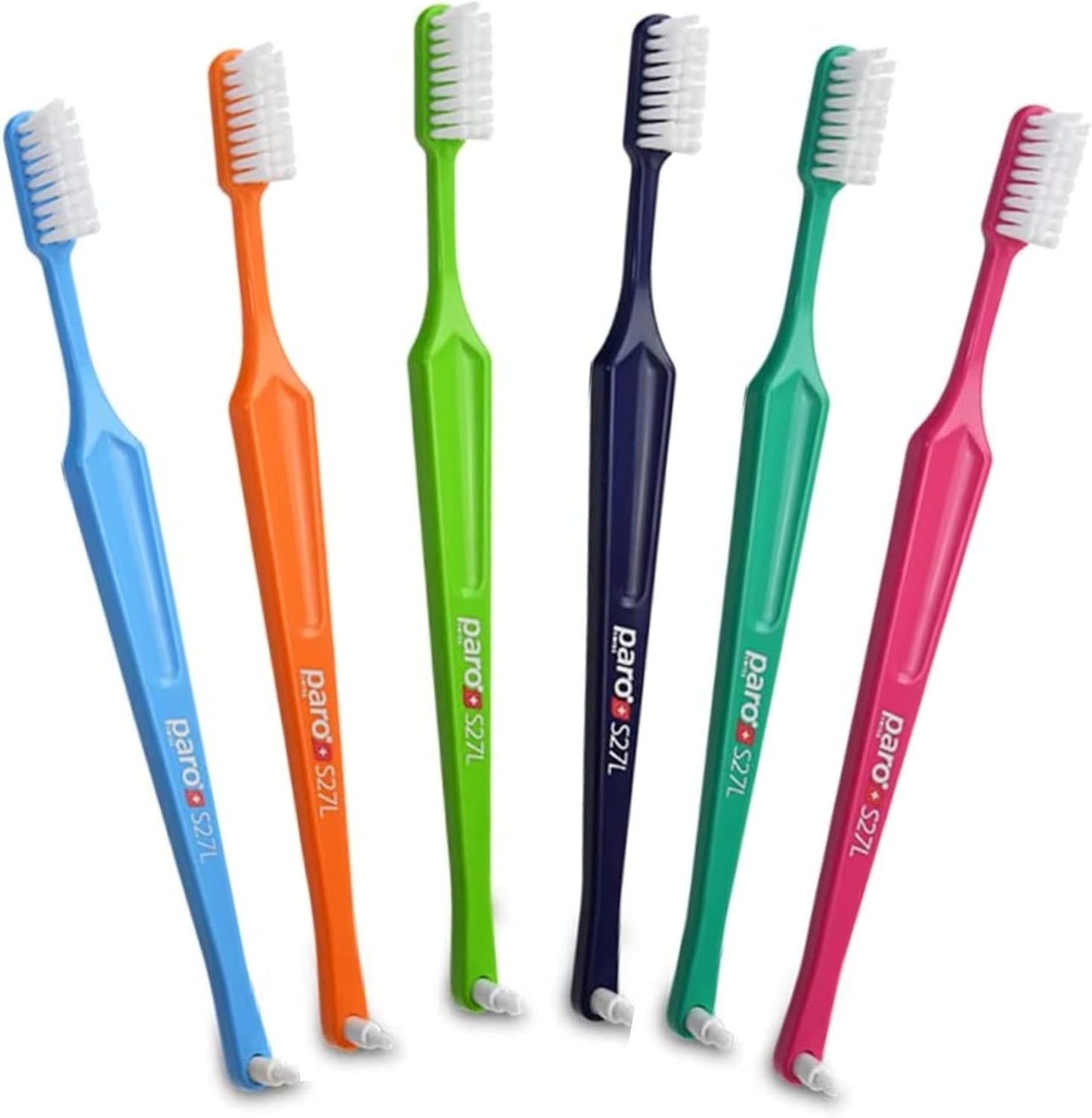 Paro S27L Toothbrush - Small Brush Head with Soft Bristles for Gum Care | 6 Pack of 3-Row 27 Tufts