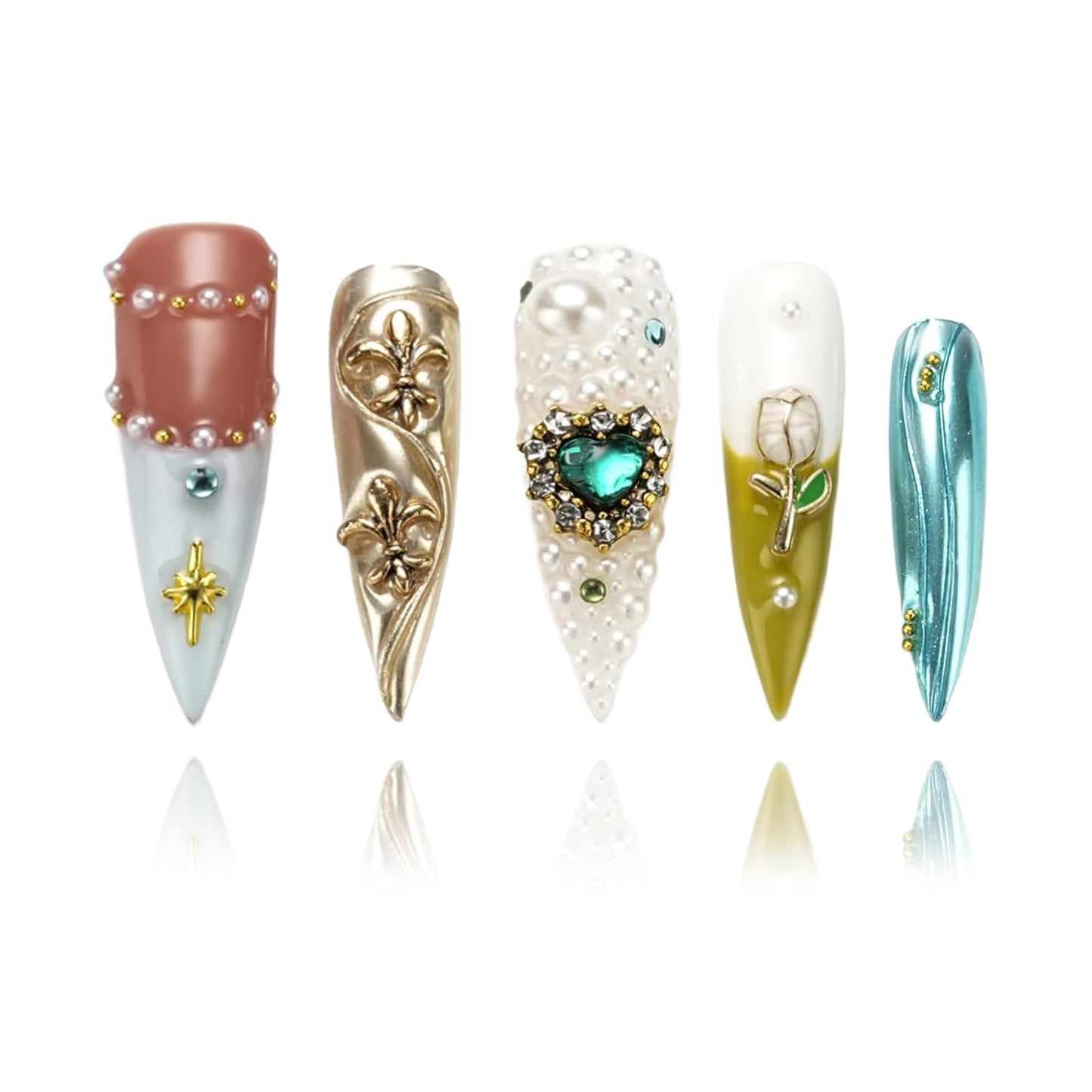 Nude Leopard Handmade Press-On Nails Set - Medium Almond Shape, 10 Pcs with Glue