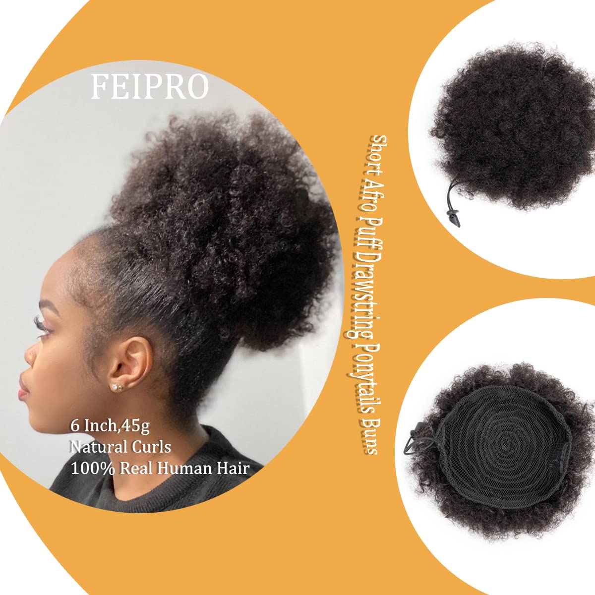 FEIPRO Natural Drawstring Ponytails Real Human Hair for African Black Women