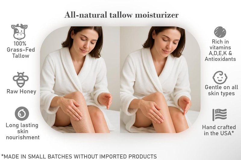 Grass-Fed Tallow & Raw Honey Lotion - Nourishing Olive Oil Formula | Unscented 8 oz