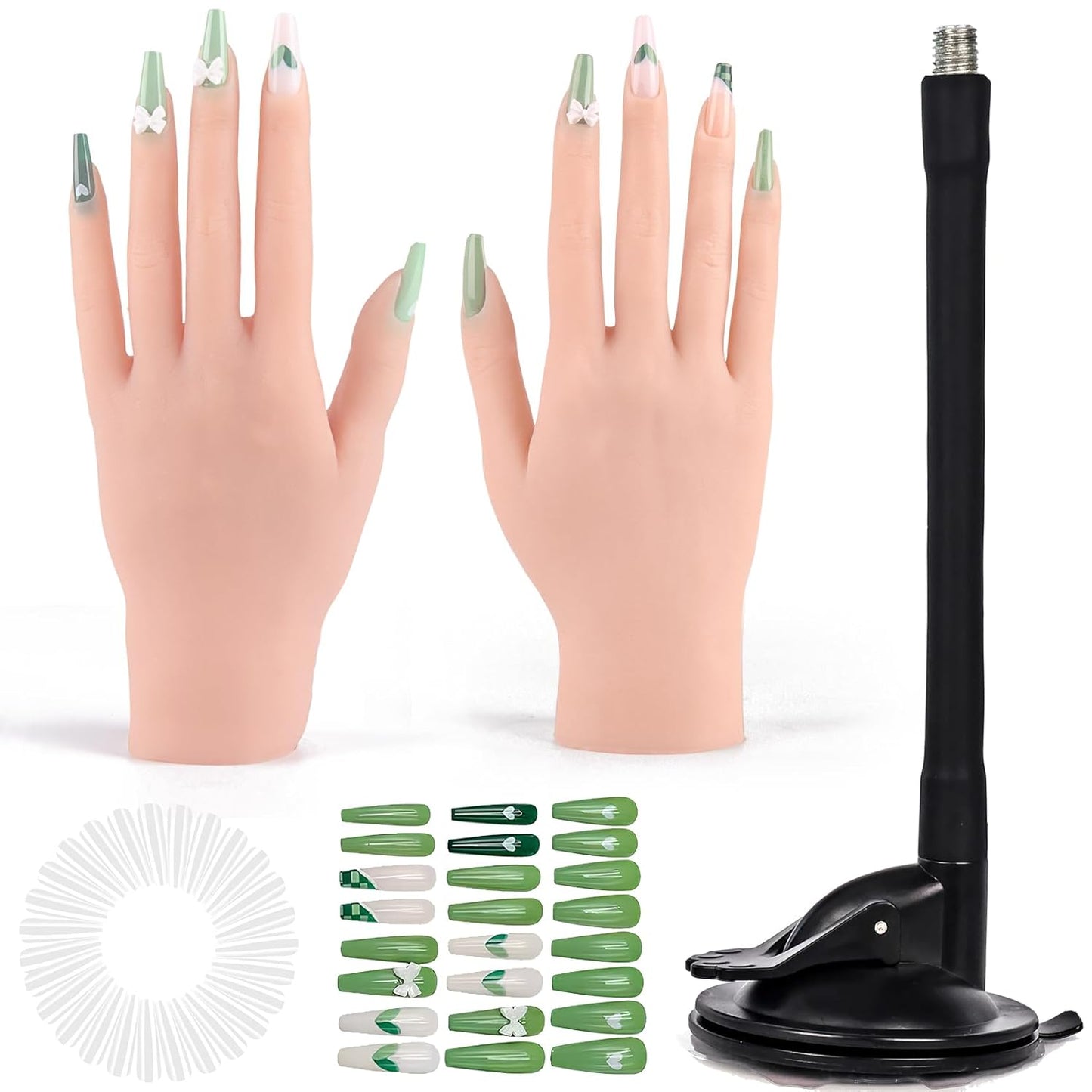 Flexible Silicone Practice Hand for Acrylic Nails with 528 Nail Tips & Stand
