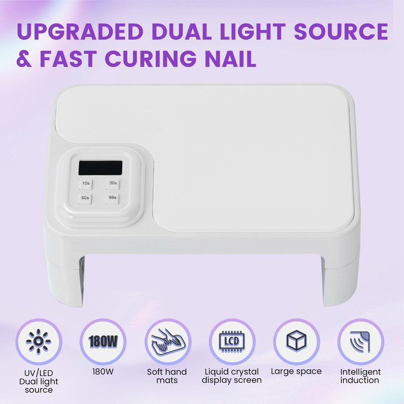 ESUOHYM 180W UV LED Nail Curing Lamp with Auto Sensor & 4 Timer Settings, Professional Gel Nail Dryer Light with Arm Rest, Fast Drying for Gel Polish, Press on Nails, Salon & Home Use