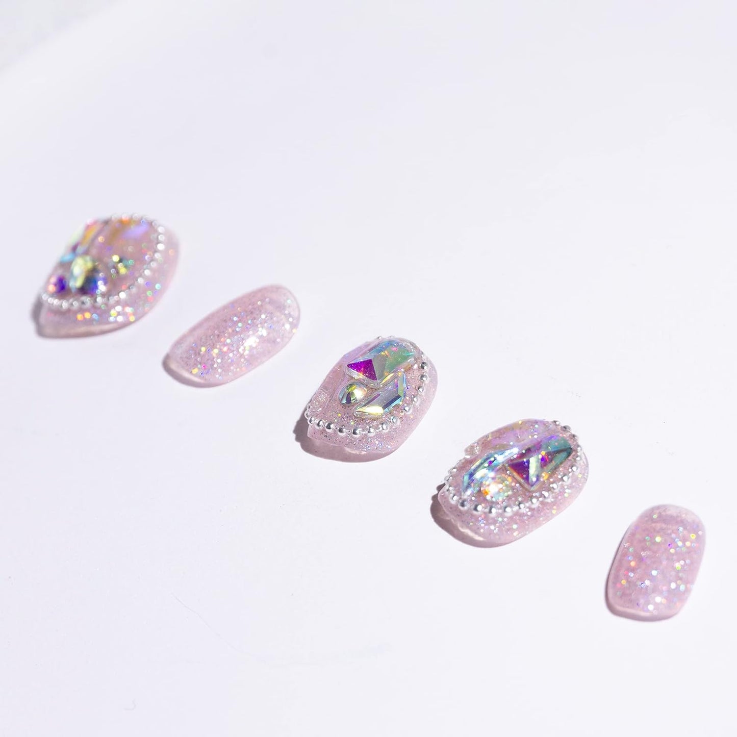 Medium Light Rain 3D Gel Press-On Nails | Hand-Made UV Finished False Nails by Pro Manicurist