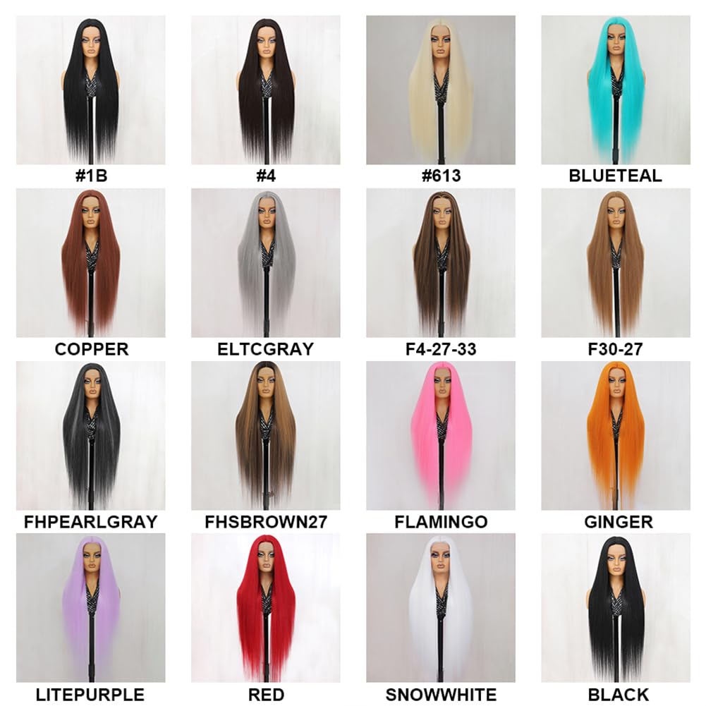 Felek Super Long Straight T Part Lace Wigs 40 Inch Long Hair 13x4x1 T Lace Front Wigs Heat Resistant Fiber Glueless Pre-Plucked Natural Hairline Lace Wig For Fashion Women/Girls (#1B