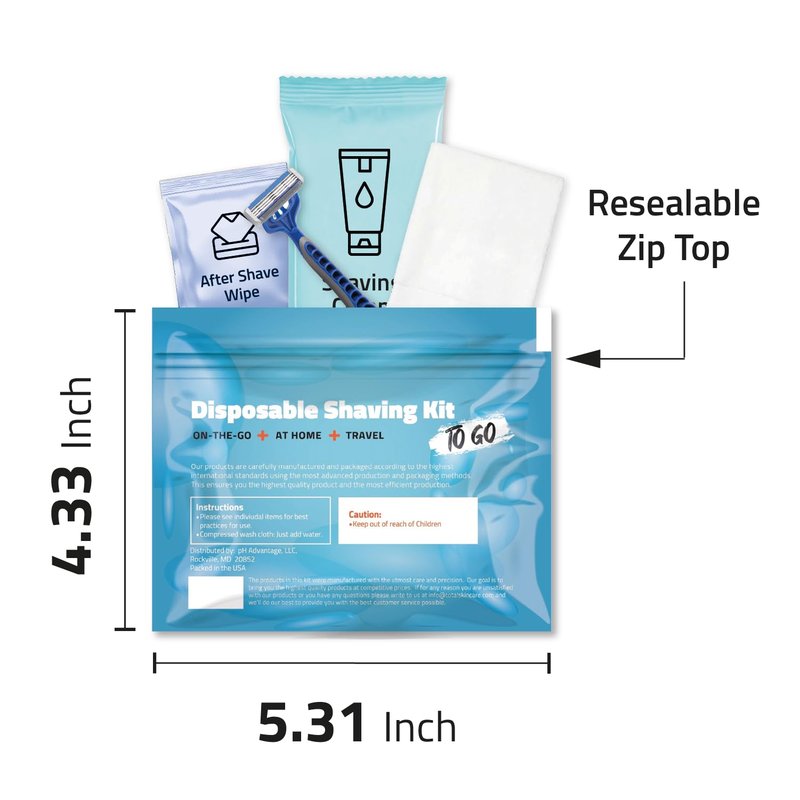 Shaving Kit with Razor, Shaving Cream, Washcloth & Aftershave Wipe – Men’s Travel Shave Set for Hotels, Shelters & Outreach – Disposable Grooming Pack (Blue) (10)