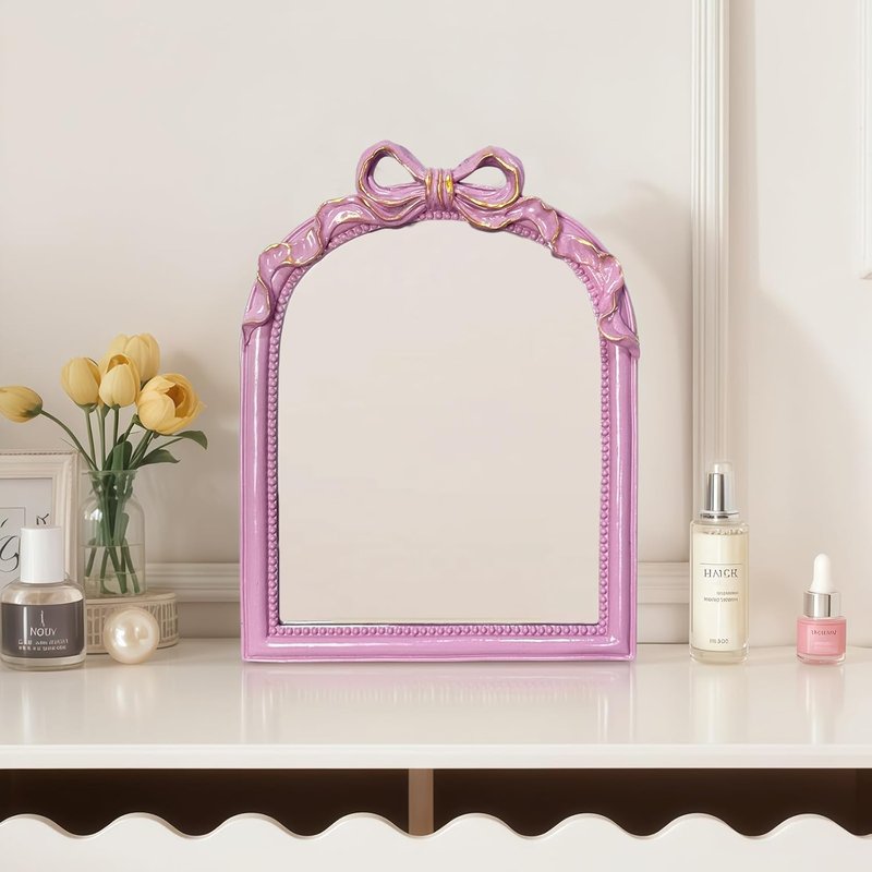 Pink Bow Mirror - Elegant Wall-Mounted Makeup Mirror | 13x10 Inch Decorative Accent for Nursery & Bedroom