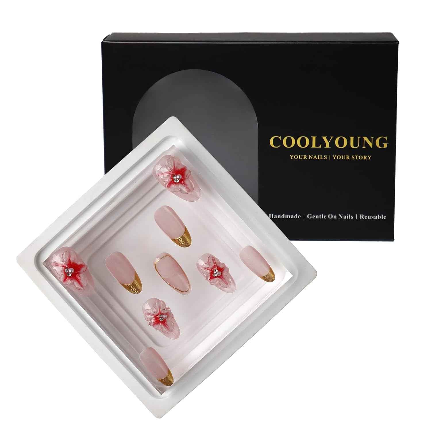 Blue Almond Press-On Nails - 10 PCS Handmade Acrylic Fake Nails for Women