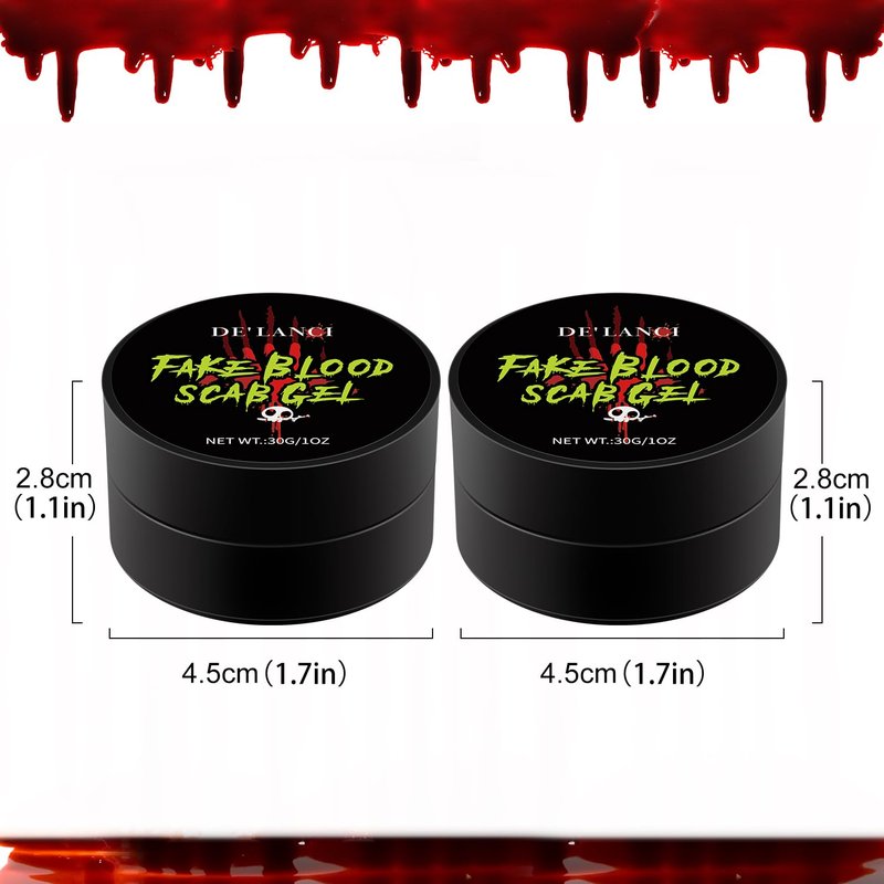 DE'LANCI Fake Blood Scab, 2 Pcs Coagulated Blood Gel Washable, Realistic Scar Blood Halloween SFX Makeup on the Face/Body, Prefect Zombie Vampire Monster Cosplay Stage Blood Clothes - 60g (2.12 oz)