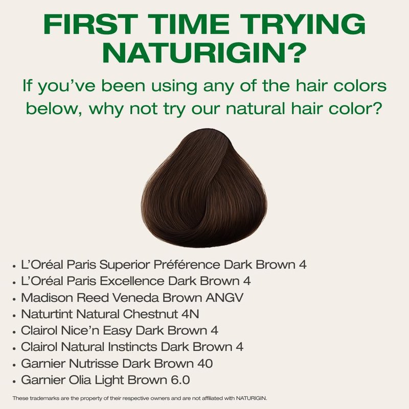 Naturigin Permanent Hair Dye - 4.0 Brown - 100% Gray Coverage, Long-Lasting Natural hair Color - Ammonia & Paraben-Free, Vegan and Plant-Infused Formula (Pack of 1)