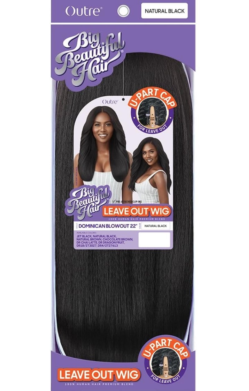 Outre Big Beautiful Human Hair Blend U Part Cap Leave Out Wig DOMINICAN BLOWOUT 22" (DR4/2T27613)