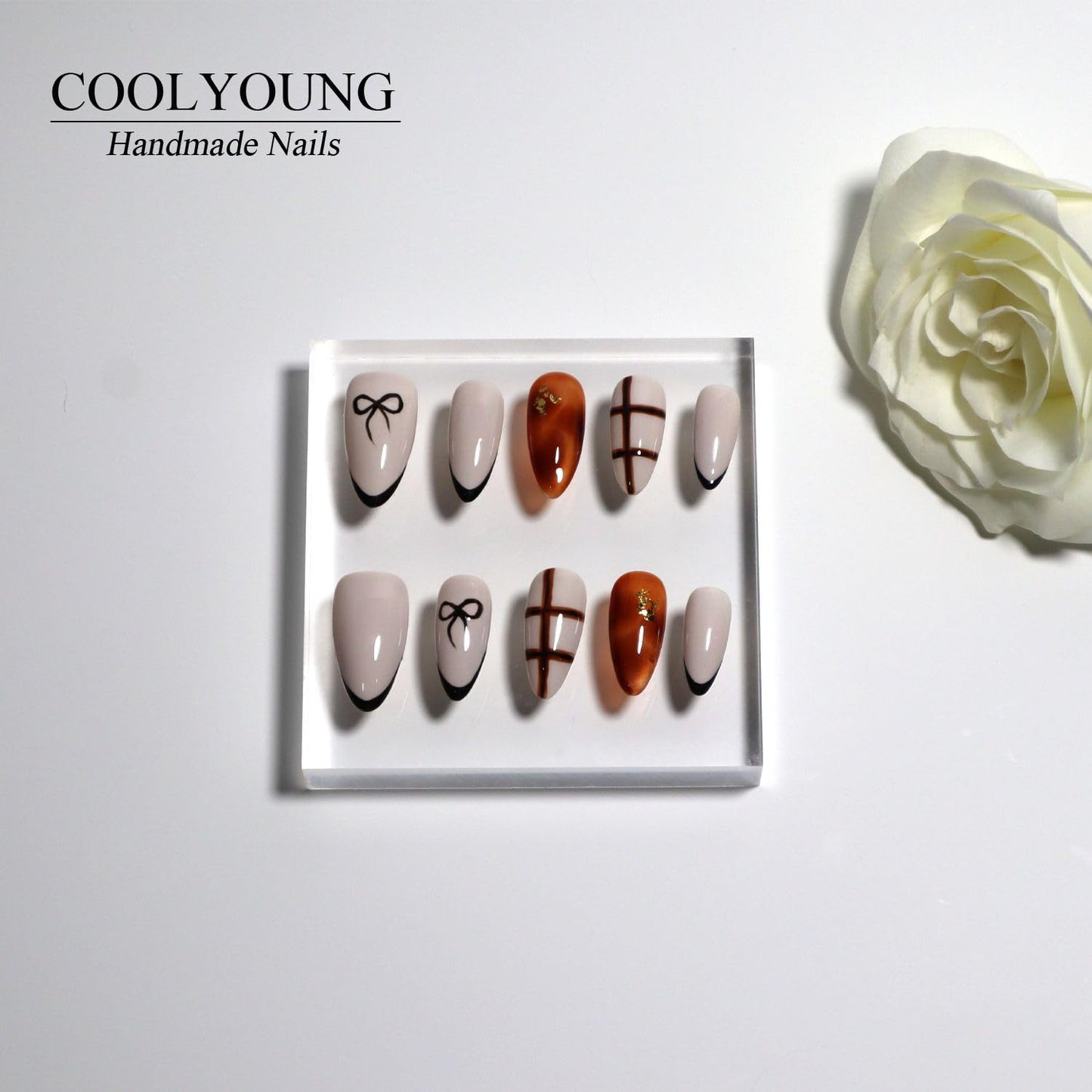 Blue Almond Press-On Nails - 10 PCS Handmade Acrylic Fake Nails for Women