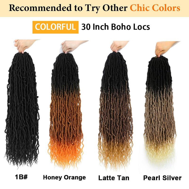 Faux Locs Crochet Hair (30 Inch) XCRUIQO Soft Locs with Curly Ends Goddess Locs Synthetic Boho Crochet Faux Locs for Women Pre Looped (8 Packs, Honey Orange)