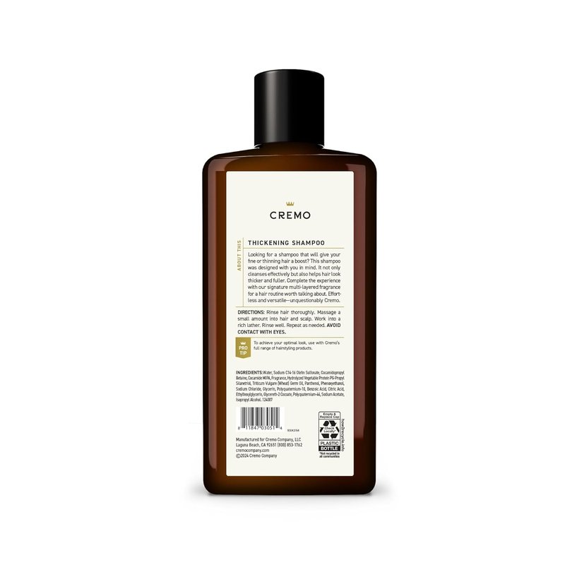 Cremo Juniper & Eucalyptus Thickening Shampoo - Barber Grade Formula, 16 Fl Oz