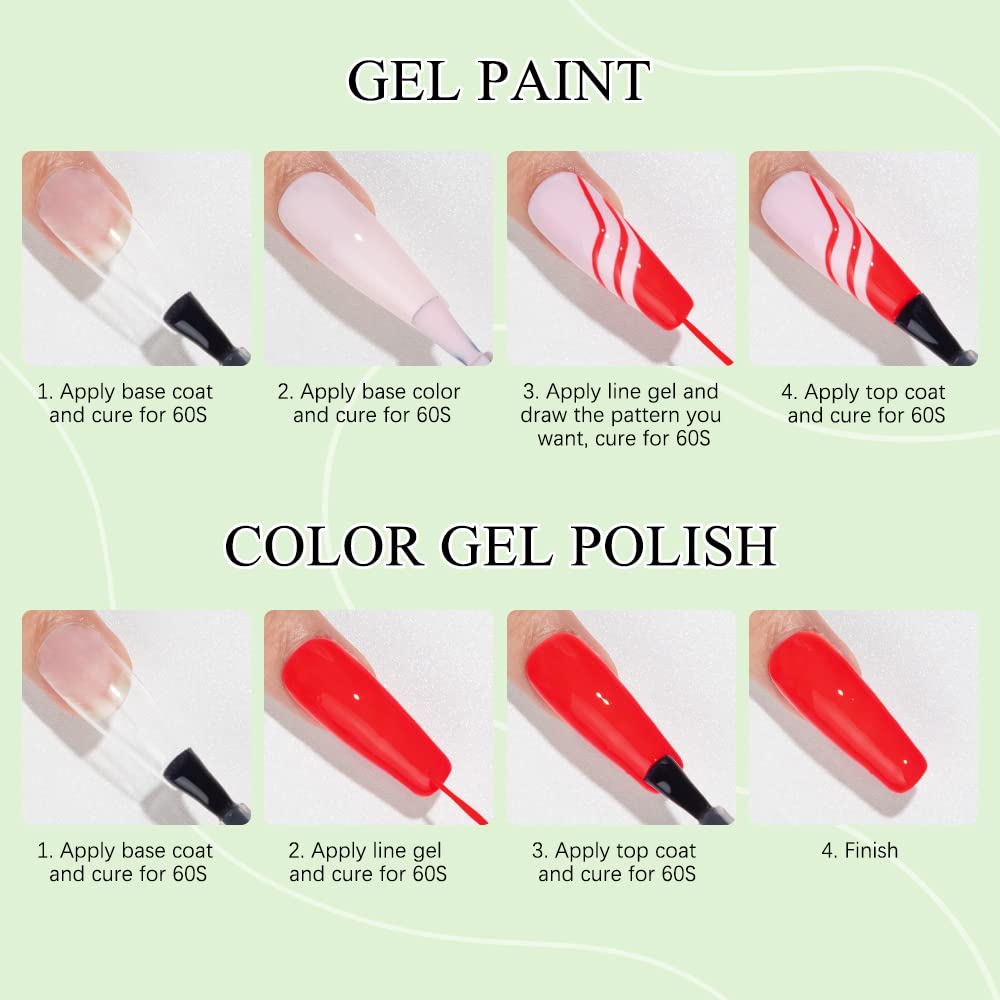 MIZHSE Gel Liner Nail Art Polish Christmas Spider Line 7ml, Drawing Painting Swirl French Nail Design, Green Red Manicure Set for Gel Paint