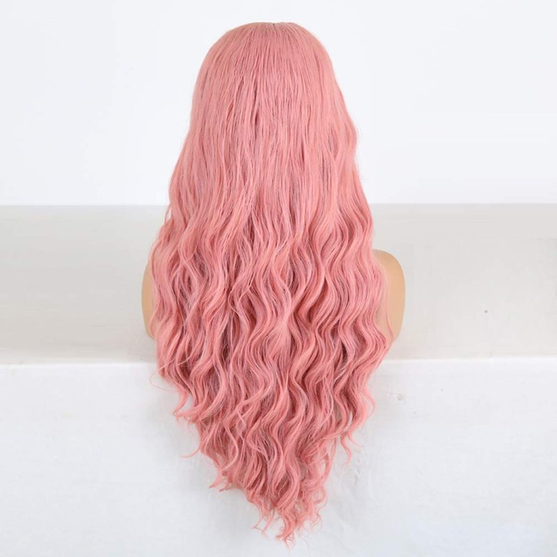 RDY Pink Wavy Synthetic Lace Front Wigs for Women Girls Long Loose Wave Wig with Middle Part Heat Fiber Hair Soft Swiss Lace Daily Wear Cosplay Beauty Looking Wig 150% Density (24inches, Pink)