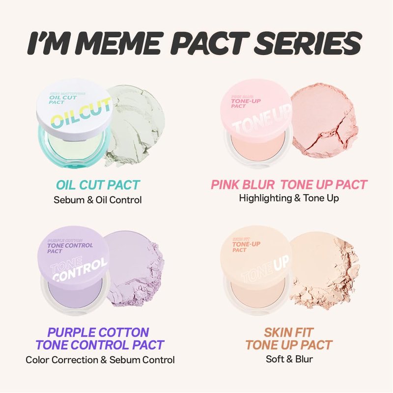 I'M MEME Compact - Oil Cut Pact | Sebum Absorbing, Korean Pressed Setting Powder for Blurring Effect, Makeup Powder, Translucent Compact, Finishing Powder, Oil Control Face Powder, Cute Stuff, 0.35 Oz