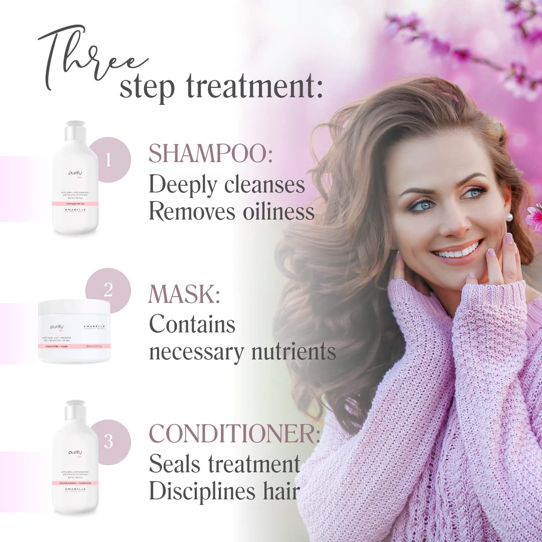 AMAZONICA BELEZA Anti-Hair Loss, Anti-Oil and Nourishing Shampoo, Conditioner and Mask (10.1 Oz/each) | Providing Shine, Health, Vitality | Kit Anti-Cida y Anti-Oliocidad de Limpieza Profunda