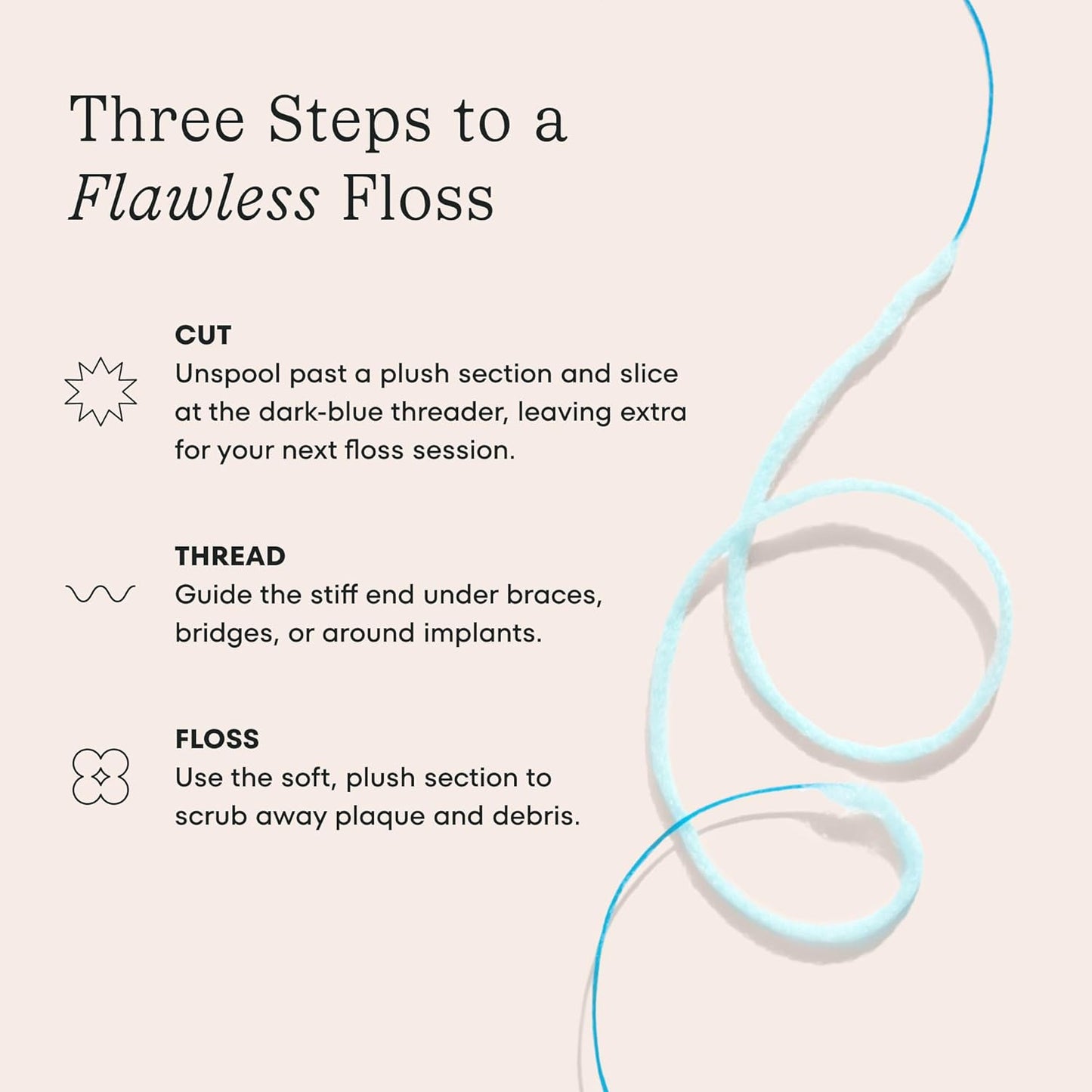 CocoPlush Floss Threaders - Expanding Woven Floss with Built-in Threader for Braces & Implants | Mint Scent, 30 Count