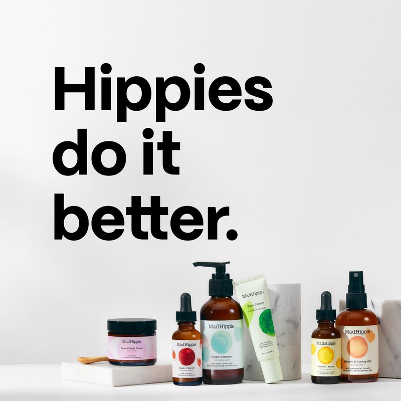 Mad Hippie Travel Essentials – Vitamin C Serum, Triple C Night Cream, Super A Serum + Jelly Cleanser in a 100% Recycled Toiletries Bag, Cruelty-Free, Skin Care