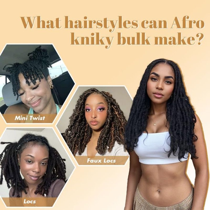 Afro Kinky Bulk Human Hair - 16 Inch 50g 4C Curly Hair for Sister Locs, Mini Twists & Braids | Dye & Bleach (#350)