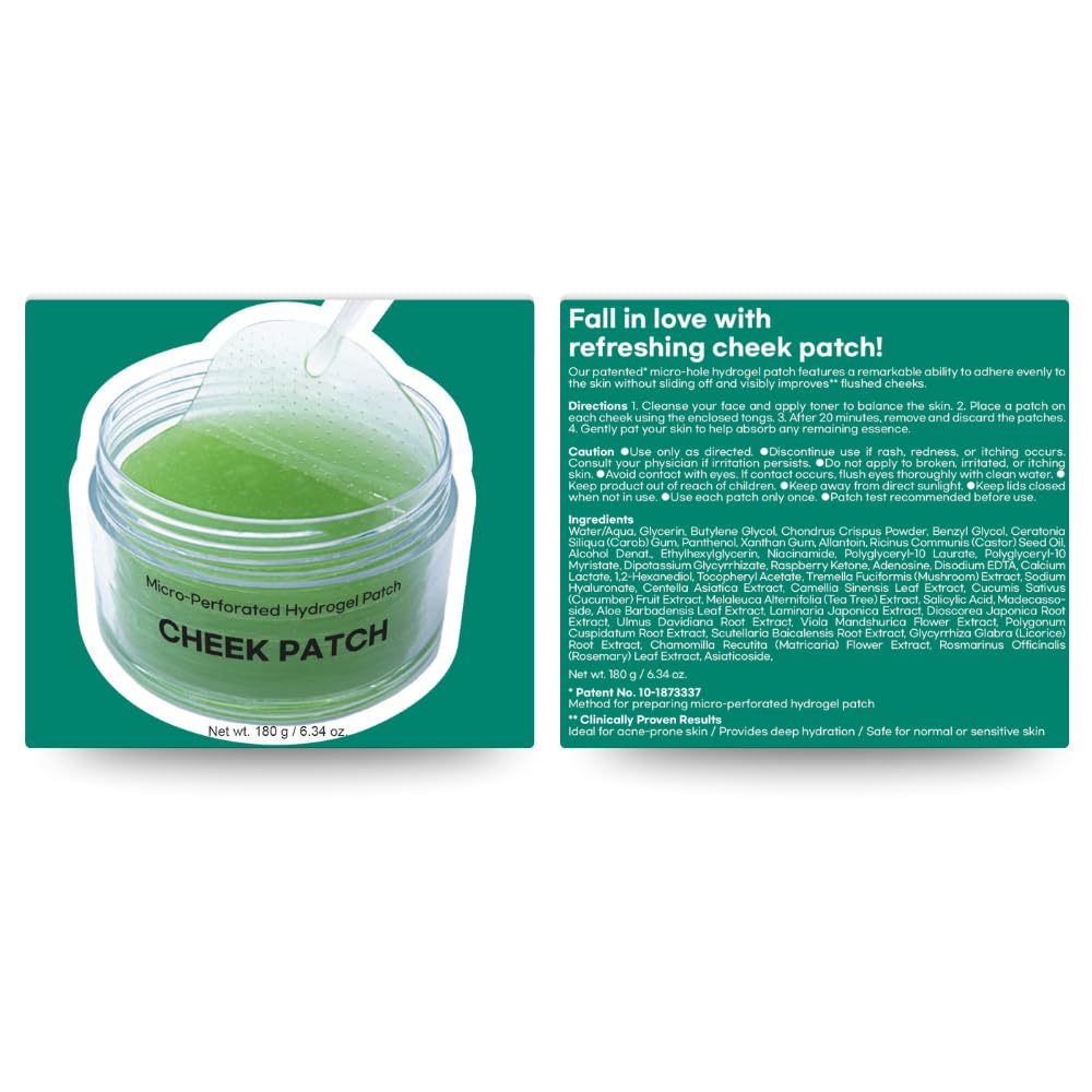 MANIA HOLIC Cheek Patch - Hydrogel Facial Toner Pads for Hydrating and Cooling Flushed Skin with Green Tea and CICA, Moisturizing Korean Skincare, 6.34 fl oz. (60 count)
