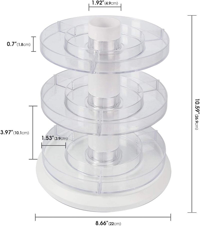 Acrylic Rotating Nail Polish Display Stand - 3-Tier Spinning Rack Holds 69-117 Bottles | Makeup & Essential Oil Organizer