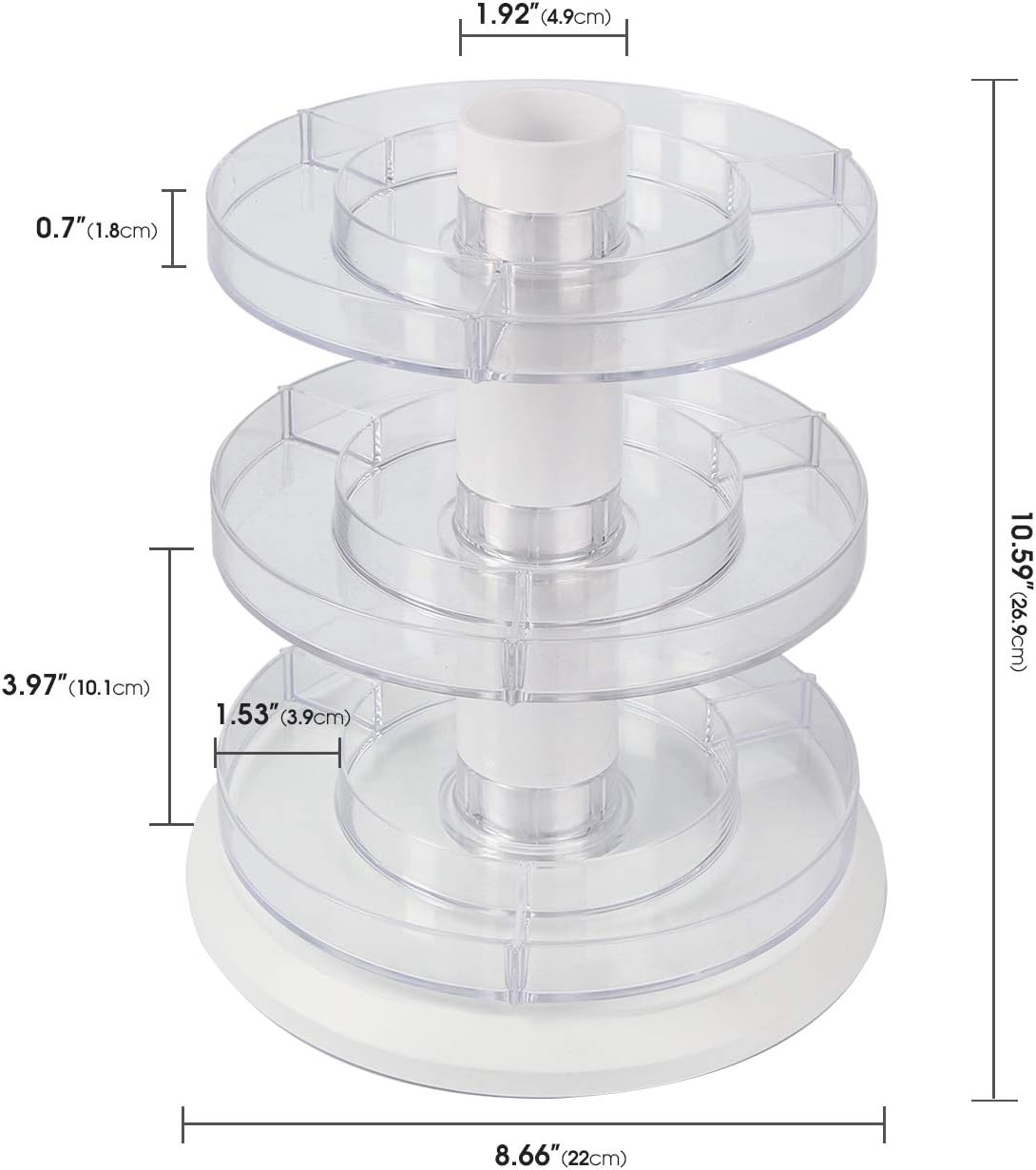 Acrylic Rotating Nail Polish Display Stand - 3-Tier Spinning Rack Holds 69-117 Bottles | Makeup & Essential Oil Organizer