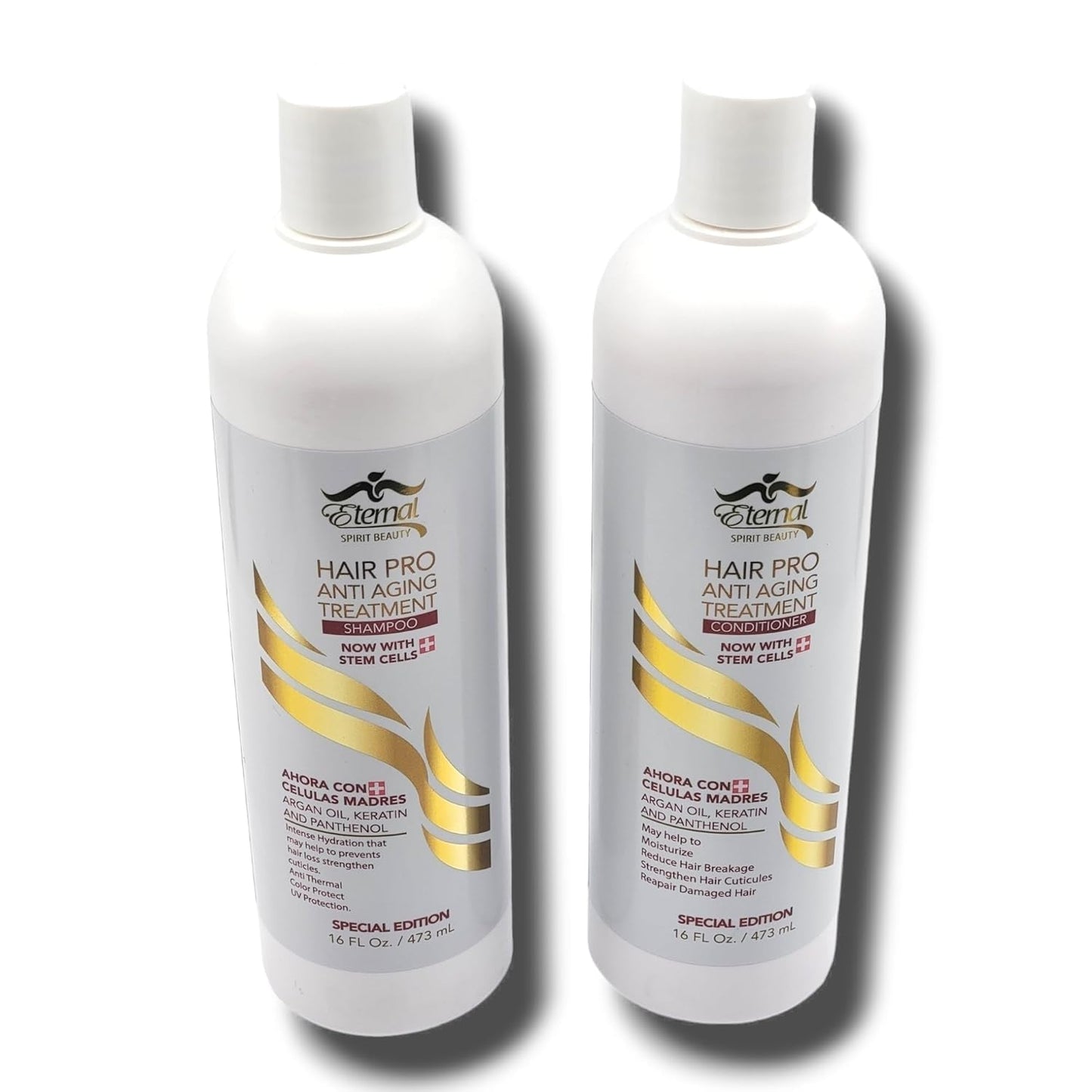 Eternal Spirit Hair Pro Shampoo and Conditioner Bundle, 16 fl oz Each – Special Edition Hydrating Hair Care Set with Stem Cells, Argan Oil & Keratin for Dry, Damaged Hair