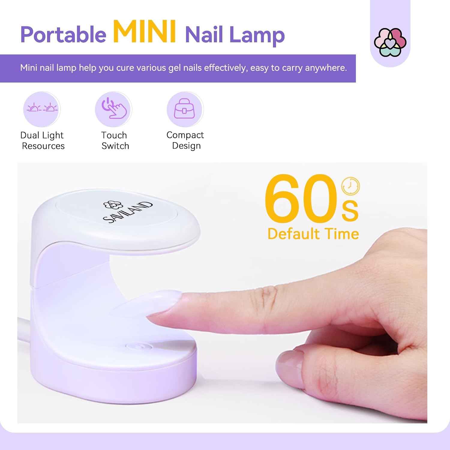 16W Saviland Mini Nail Lamp - Portable UV Light for Quick-Dry Gel Nail Extensions