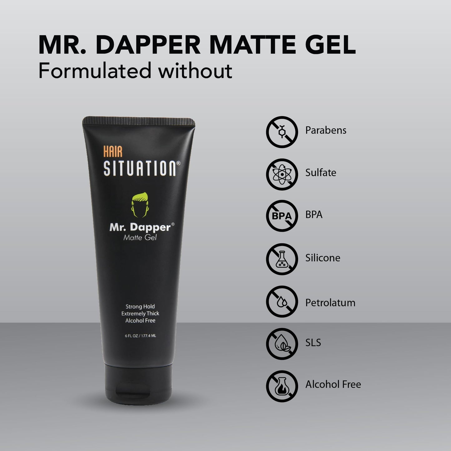 Hair Situation Mr. Dapper Matte Look Strong Hold Styling Hair Gel for Men, Anti-Humidity Shield, Anti-Frizz and Fly Away, Alcohol-Free, No Flake Formula Made with Vitamins to Strengthen Hair, 6 Fl Oz