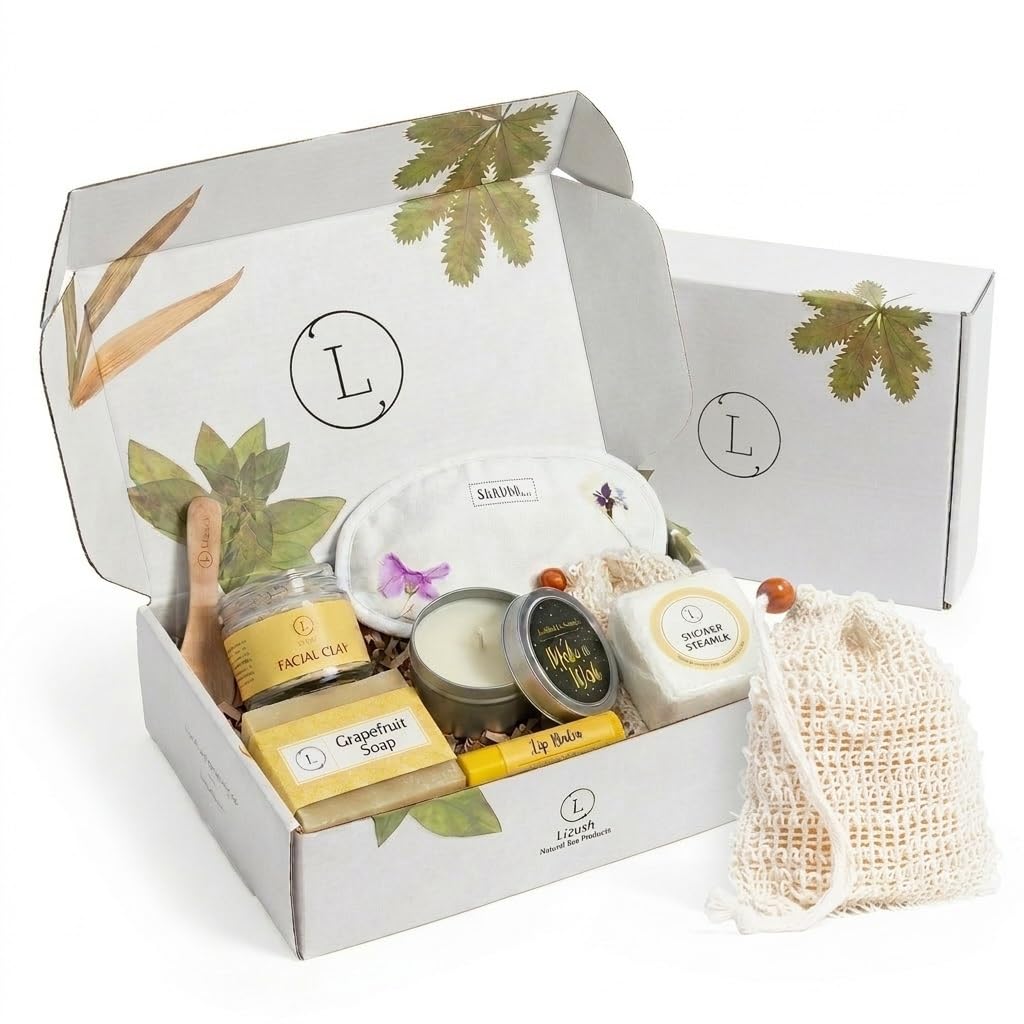 Lizush Luxury Spa Gifts for Women – 7 Piece Citrus Spa Gift Set with Candle, Gift Baskets for Women, Body Care Set for Mom, Birthday Box, Relaxation & Self Care Spa Kit for Wife – Handmade in the USA