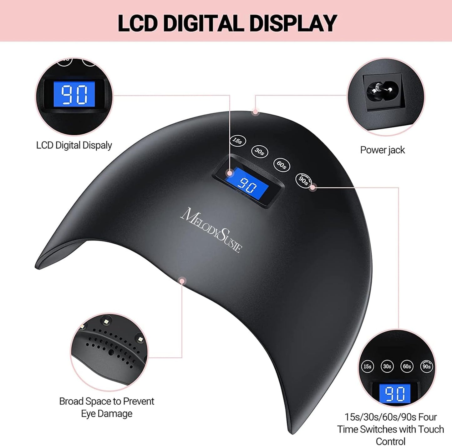 48W LED UV Nail Lamp - Black Handheld Light for Gel Nails | Professional Nail Dryer