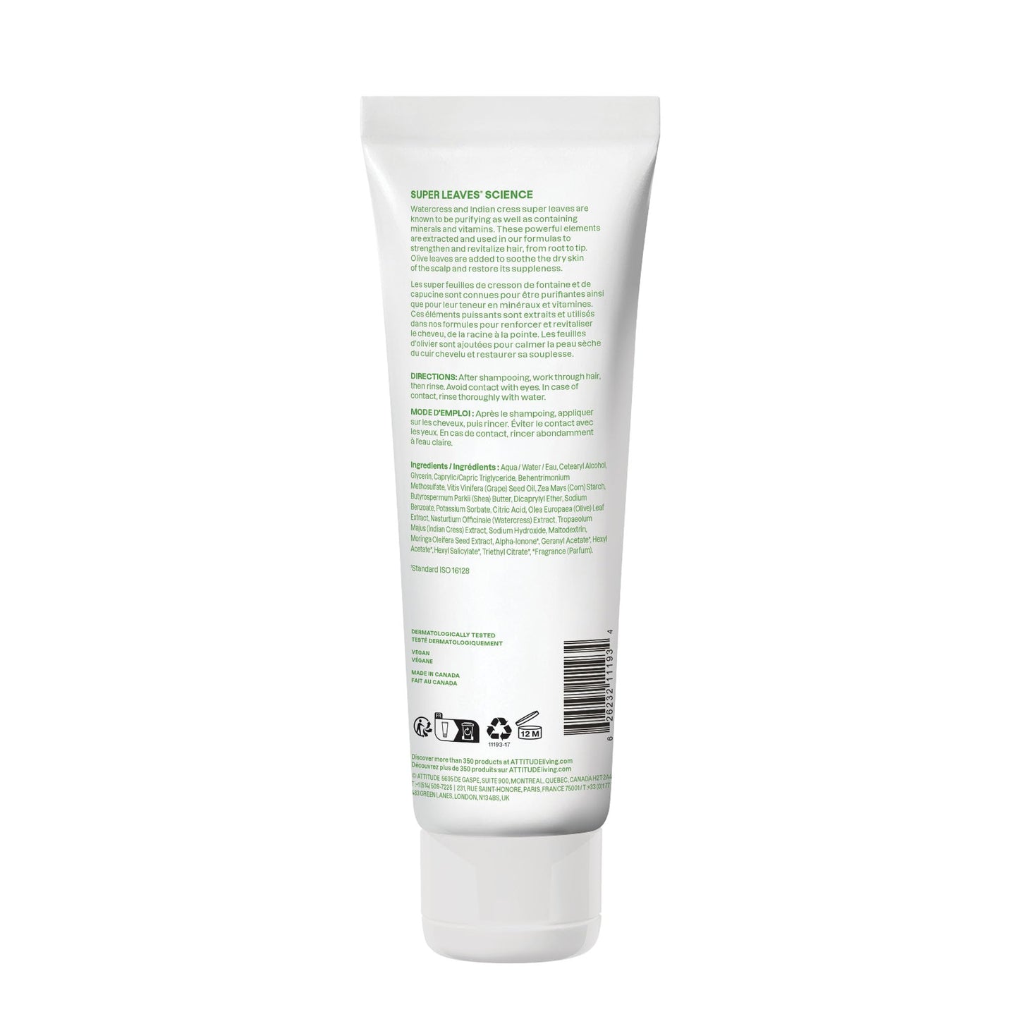 ATTITUDE Nourishing Hair Conditioner, For Dry and Damaged Hair, Naturally Derived Ingredients, Vegan Detangler, Dermatologically Tested, Grapeseed Oil and Olive Leaves, 8 Fl Oz (Pack of 6)