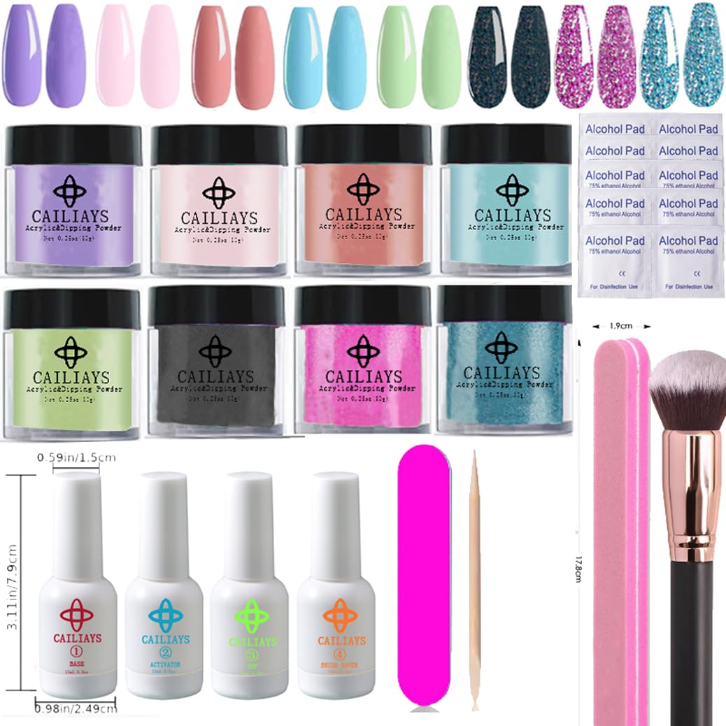 26-Piece Glitter Dip Powder Nail Kit - 8 Colors, Long-Lasting Manicure, No UV Lamp Needed
